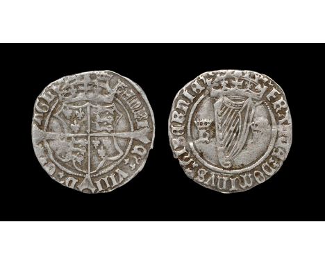 World Coins - Ireland - Henry VIII - First Harp Issue Groat 1540 AD, first issue. Obv: long cross over crowned arms with HENR