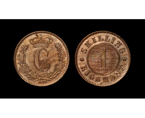 World Coins - Denmark - Christian IX - 1870 - Skilling Rigsmont Dated 1870. Obv: crown over CIX cipher within wreath. Rev: de