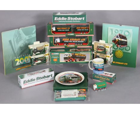 Eight various “Eddie Stobart” scale model vehicles by Corgi &amp; Atlas, boxed &amp; unboxed, and various items of “Eddie Sto