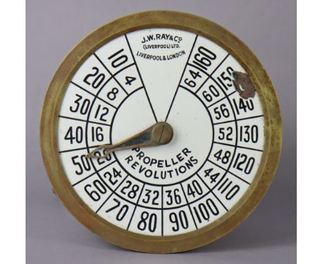 A vintage brass cased steam engine? propeller pressure tester by J W Ray &amp; Co. of Liverpool &amp; London with a white ena