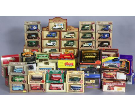 Approximately sixty various die-cast scale model vehicles by View Vans, Corgi, etc each with a window box.