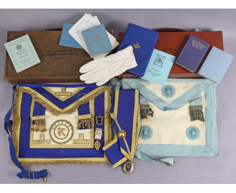 A set of Masonic regalia contained in a leather case inscribed “BRO. F. R. SIMMONDS, SIR EDWARD CLARKE LODGE, NO. 3601; &amp;