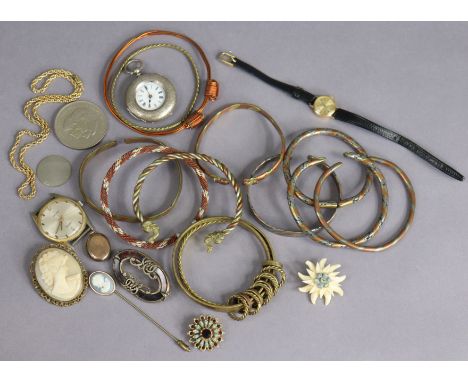 A Rotary lady’s wristwatch in a yellow-metal case stamped 18k &amp; with black leather strap; a lady’s fob watch in an engrav