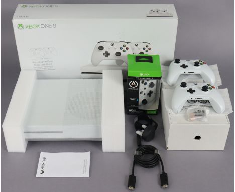 An Xbox “One S” games console; a ditto wired controller; &amp; a Star Wars Black series model of “Rey’s Speeder”, all boxed.