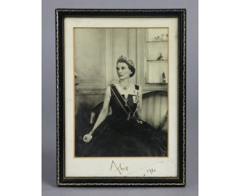 A 1960’s portrait photograph of Princess Alice signed Alice &amp; dated 1961, 13.75 cm x 9.75 cm, framed. 