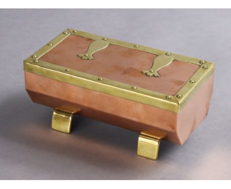 An arts &amp; crafts copper &amp; brass rectangular trinket box 17.25cm wide x 7.75 cm high. 