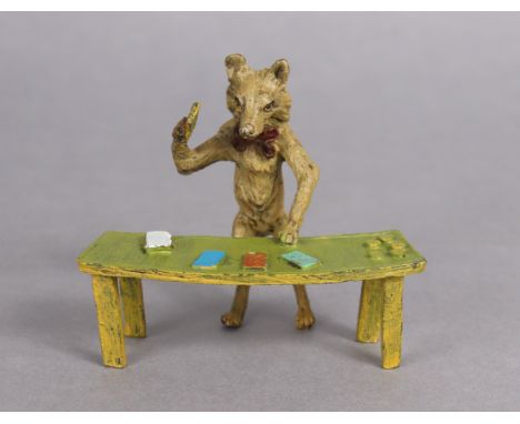 An Austrian cold-painted novelty ornament in the form of a standing fox playing cards on a table (stamped with B monogram &am