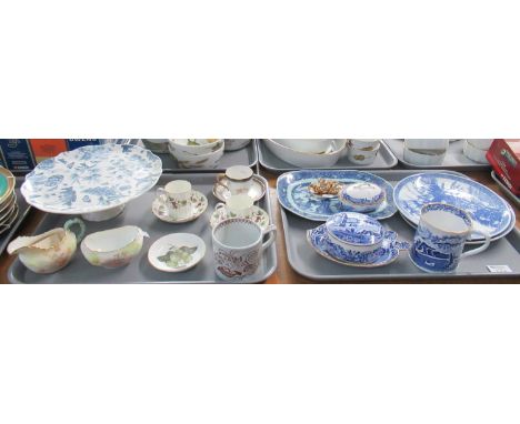 Two trays of assorted china to include a pair of Royal Worcester Bacchanal coffee cans and saucers, Limoges floral cabinet cu