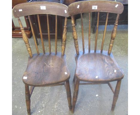 Pair of 19th century beech, ash and elm stick back kitchen chairs. (2)(B.P. 21% + VAT) 