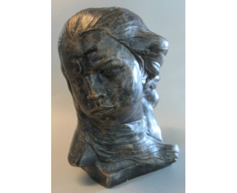 Art nouveau design bronzed composition portrait sculptural bust of a young girl 'Spirit of the Wind' 31cm high approx.(B.P. 2