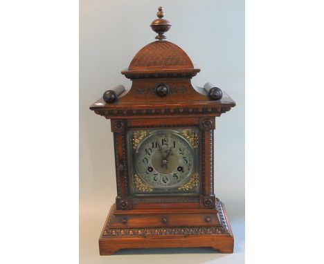 German early 20th century walnut two train architectural mantel clock. 46cm high approx.(B.P. 21% + VAT) 