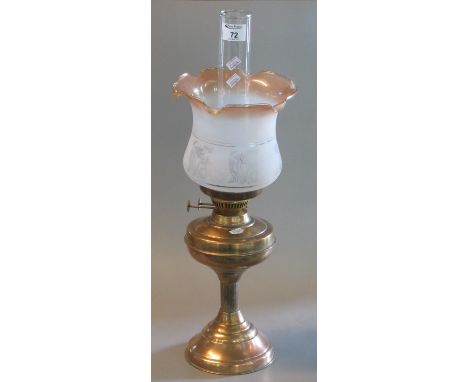20th century brass double burner oil lamp with etched glass shade and clear chimney. 58cm high approx.(B.P. 21% + VAT) 