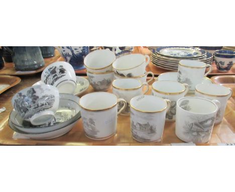 Group of 19th century Spode china bat printed items to include cups, coffee cans, and saucers.  (18)(B.P. 21% + VAT) 