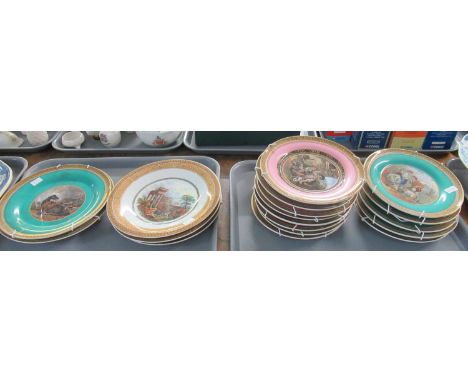 Collection of Stafforshire Prattware transfer printed plates of varying designs including 'Lend a Bite', 'The Residents of An