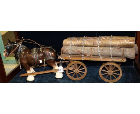 Vintage large ceramic shire horse and kart ornament with logs.(B.P. 21% + VAT) 