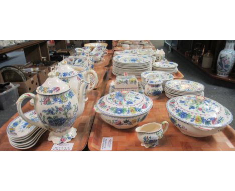 Eight trays of Masons Regency design tea and dinner ware items to include teacups, cups, saucers, toast rack, egg cups, veget