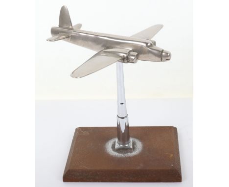 Desk Model of a WW2 Twin Engine Aircraft, fine heavy plated model of the twin engine aircraft mounted onto a thick pole stand