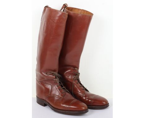 Pair of Vintage Brown Leather Officers Boots, being a fine pair with lace up lower front sections. Complete with the pull tab