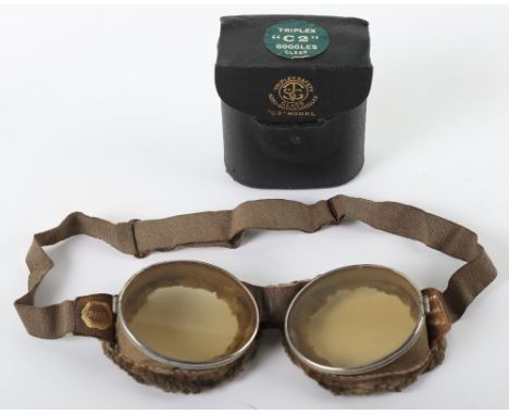 Pair of Vintage Triplex C2 Model Aviators Goggles, housed in the original leatherette case of issue, marked with details and 