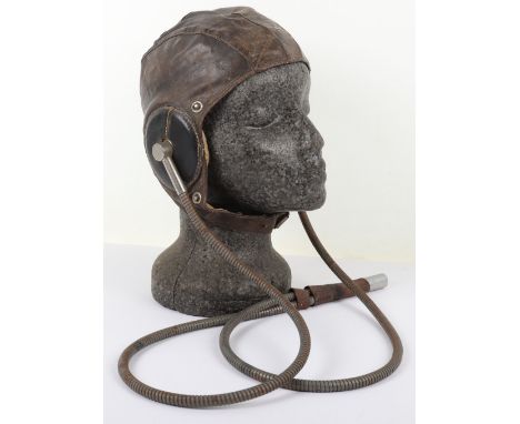 Civil Aviation Leather Flight Helmet with Gosport Tubes, dark brown leather flight helmet with dark black leather covering to