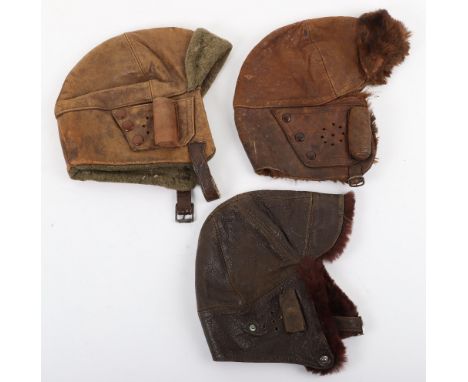 Great War Style Leather Flight Helmet in RFC Mk1 Style, brown leather short pattern flight helmet with cloth and blanket lini