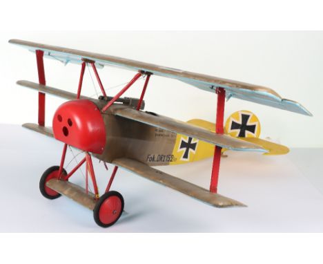 Large Scratch Built Working Model of a WW1 German Fokker Dr1 Triplane, fine example made from balsa wood and covered in canva