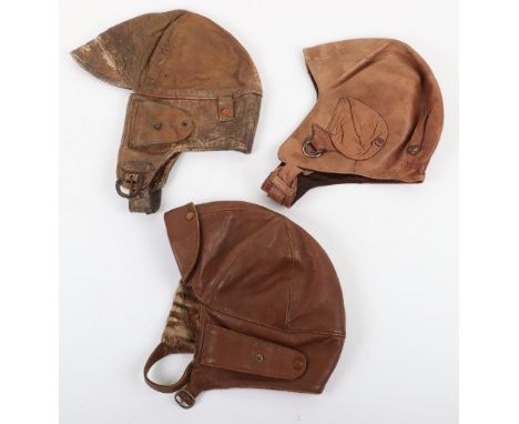 Great War Period Leather Flight Helmet, light brown leather flight helmet with fold down peak and rolled ear flaps with press