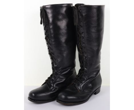 Pair of Vintage Style Aviators Boots, in black leather with full lace up front and sheep’s wool lining to the interior. Soles
