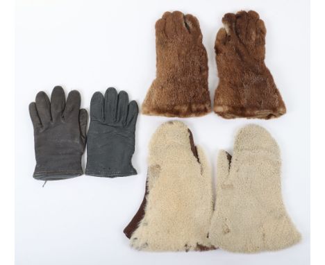 Pair of Vintage Fur Gloves, brown leather gloves with brown fur covering to the top sections. Accompanied by a wool and brown