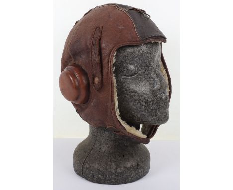 Leather Flying Helmet, interesting example constructed from two tones of brown leather with sheep’s wool lining to the interi