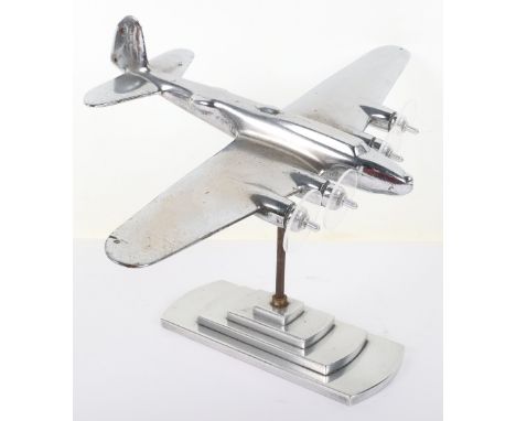 Heavy Plated Brass Desk Model of a WW2 Four Engine Bomber Aircraft, fine example with perspex propeller sections. Mounted ont