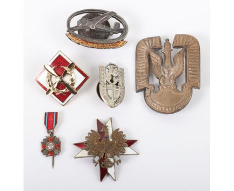 WW2 Polish Airforce Cap Badge, cast gold painted WW2 style Polish Air Force cap badge with screw post spike; Polish 2nd corps