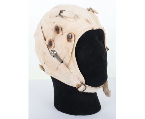 Pre-WW2 D Lewis Pattern Flying Helmet, white cotton flight helmet which is fitted with the original gosport tubes receiver bu