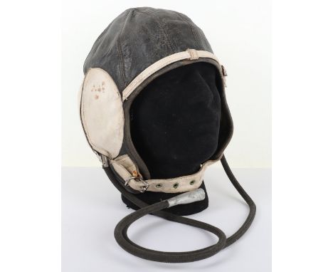 Unusual WW2 Period Naval Fleet Air Arm Flight Helmet, unusual black and white leather flight helmet with large zip ear cups h