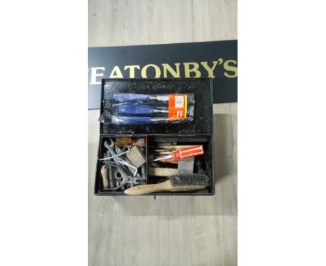 TIN BOX OF TOOLS