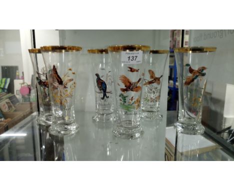 SET OF 6 VINTAGE ' GAMEBIRDS' GLASSES