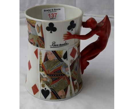 A Royal Bayreuth porcelain Bermuda Devil playing card mug (Bavaria Germany US zone)