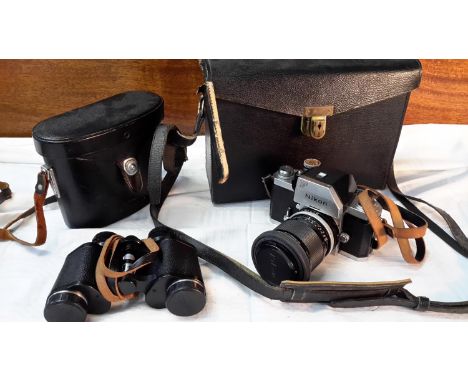 Nikon camera & bag together with Pentax binoculars & case 