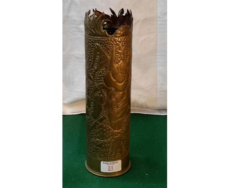 WW1 trench art shell with flower design 