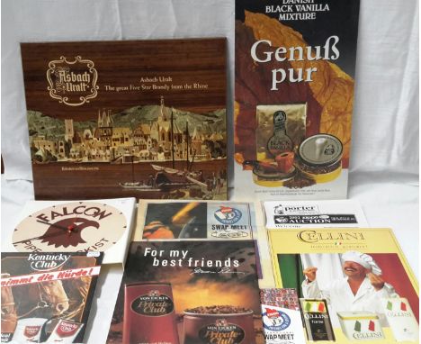 A selection of vintage Tobacconist advertising boards & Falcon pipe stockist clock 