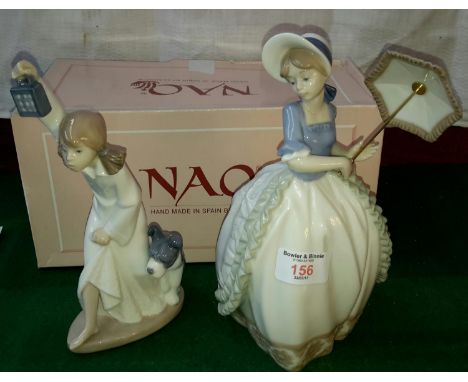 Nao lady with umbrella & girl with lantern & dog, 1 complete with box