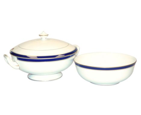 A Royal Worcester porcelain Howard Blue pattern soup tureen and cover, together with a salad bowl, both boxed. (2)
