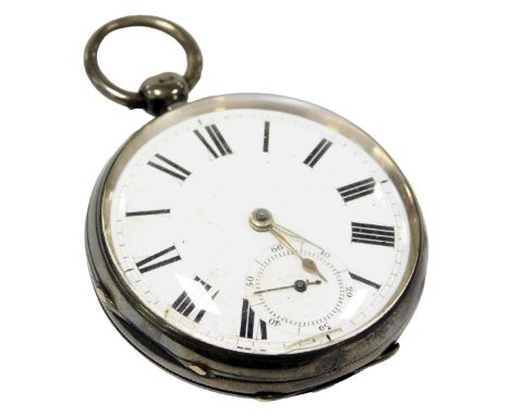 A Victorian gentleman's silver cased pocket watch, open face, key wind, circular enamel dial bearing Roman numerals, subsidia