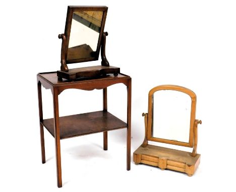 A Victorian stripped mahogany toilet mirror, with a domed mirror, above a base with two cushion drawers, on bun feet, 58cm hi