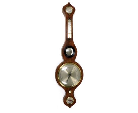 A Georgian mahogany cased wheel barometer, by R Griffith of Abergele, silvered dial, dry damp dial, thermometer and spirit le