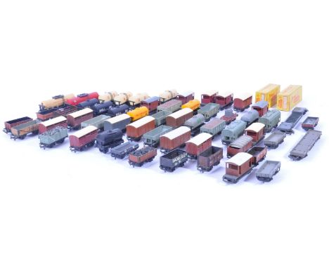 A collection of approximately x50 vintage largely Triang made TT gauge model railway trainset locomotive rolling stock wagons