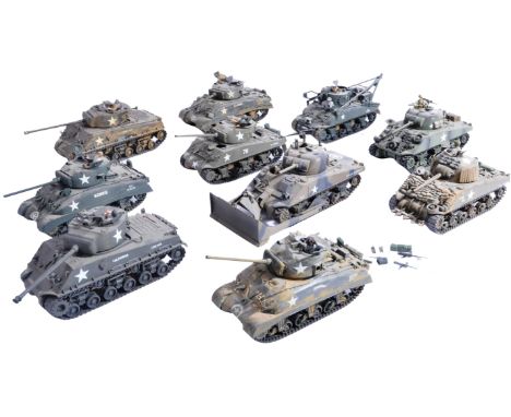 A collection of x10 original vintage 1970s - 1980s Tamiya made 1/35 scale (believed) plastic model military tanks. Various mo