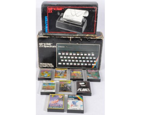 A collection of Sinclair made ZX Spectrum video computer games consoles, accessories and games comprising a boxed ZX Printer,