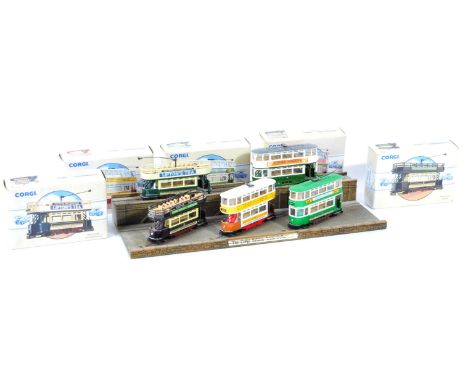 A collection of Corgi made British Tram Collection diecast models to include Open Top Trams South Metropolitan and Lowestoft,