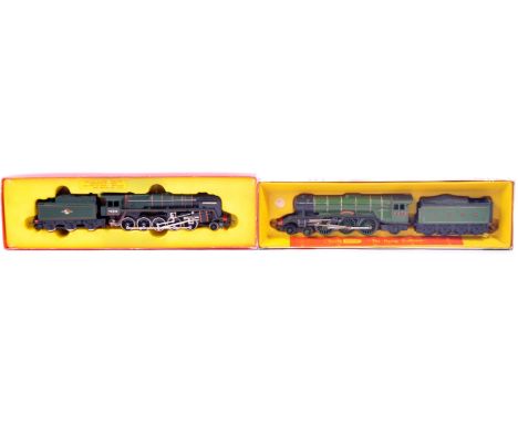 Two original vintage Hornby / Tri-and Hornby 00 gauge model railway trainset locomotive engines comprising; R.855 LNER Flying